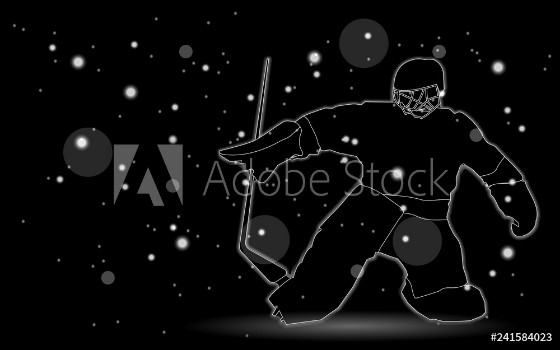 Picture of Hockey player silhouette on black background with bokeh effect